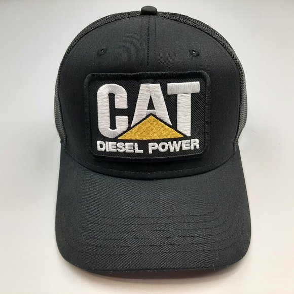 Cat Diesel Hat Embroidered Patch Black Mesh Snapback Low Profile Cap - Picture 1 of 4